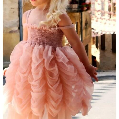 New Fashion Summer Autumn Girls Pink Tutu Bubble Party Dress Kids Clothes Sleeveless Petal Decoration Party Clothes For Chlidren