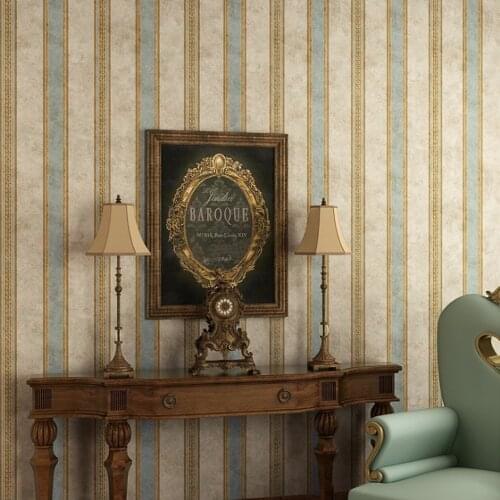 Q QIHANG Vintage Country Style Vertical Stripes TV Background Bedroom Living Room Non-woven Wallpaper 0.53m*10m=5.3m2