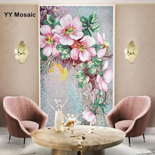Customized High-end Glass Mural Mosaic Wall,Romantic Pink Flower Glimmer Mosaic tiles , Bathroom Living Room Stair wall decorati
