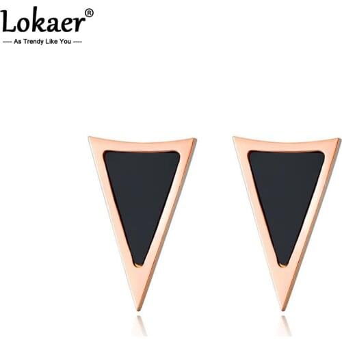 Lokaer Classic Triangle Black Shell Stud Wedding Earrings For Women Stainless Steel Female Earrings Jewelry Brincos E17052
