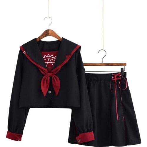 School Dresses Japanese Jk Uniforms Black Sailor Suit Anime Pleated Skirt Uniform Dress High School Girls Students With Bow Tie