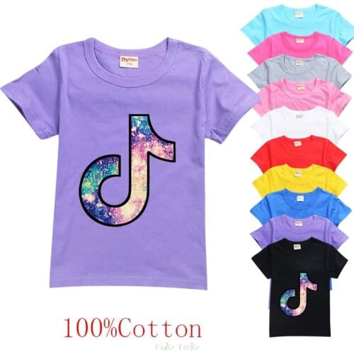 Tik Tok Summer Children New Short-sleeved Girl Cute Print T-shirt Boys Casual Fashion Round Neck Tops Kids Cotton Clothing