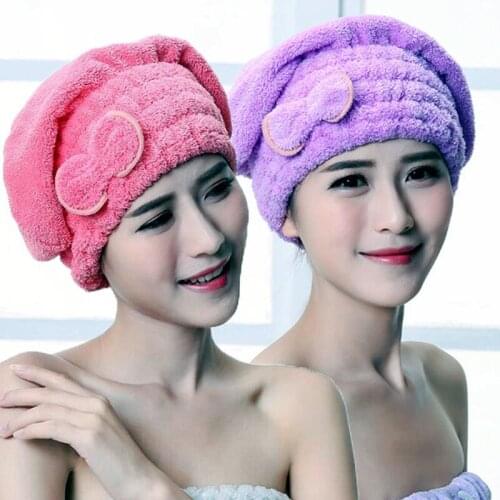 Coral Velvet Dry Hair Turban Quickly Hair Drying Towel Women Absorbent Shower Cap Bow Absorbent Bathing Cap Bathroom Accessories