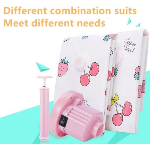 Vacuum Bag Storage Bag Cute Pink Organizer Transparent Foldable Clothes Organizer Seal Compressed Travel Saving Bag Suction pump