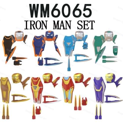 WM6065 8pcs/set Heavy Iron Man Set Assemble Building Blocks Bricks Superhero Model Figures Toys Children Gifts