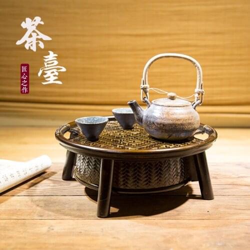 Japanese tea ceremony nature handmade bamboo weaving tea set basket lacquer tea tray plate Chinese Kung Fu teapot table