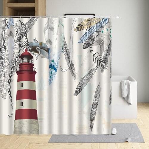 Feather Nations Style Shower Curtain Chain Lighthouse Modern Eco-Friendly Fabric Polyester Cloth Bathroom Decor Bath Screen