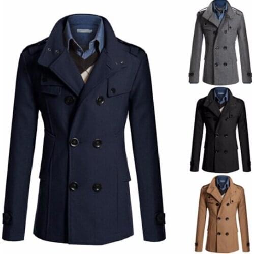 Fashion Slim Fit Long Coat Warm Double Breasted Coat Jacket Black Gray Navy Camel Solid Color Fashion Windbreaker Winter Trench