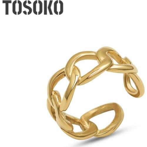 TOSOKO Stainless Steel Jewelry 18 K Gold Plated Hollow Open Ring Womens Fashion Simple Twist Ring BSA233