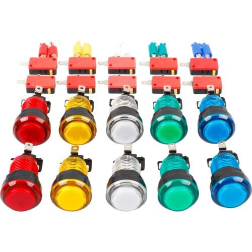 10x New Arcade Buttons LED Full Color Push Button Switch For Acade Machine Mame Jamma PC Games Multicade Buttons