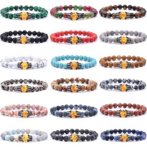 8mm Couple Bracelet Crown Bracelets For Women Natural Stone Beads Man Jewelry Pulseira Masculina Bileklik Pulseira Feminina