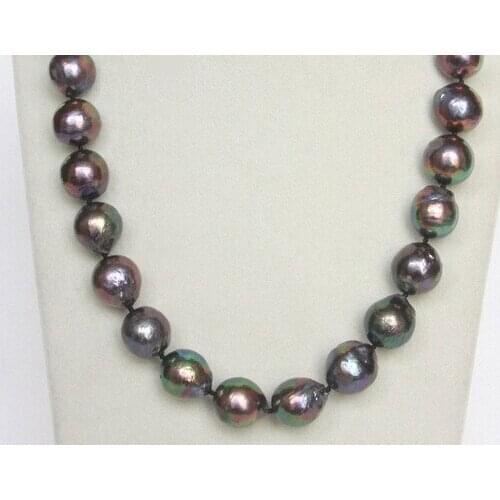 FREE shipping>>> >>GIANT natural baroque 17mm peacock black Reborn keshi pearls necklace