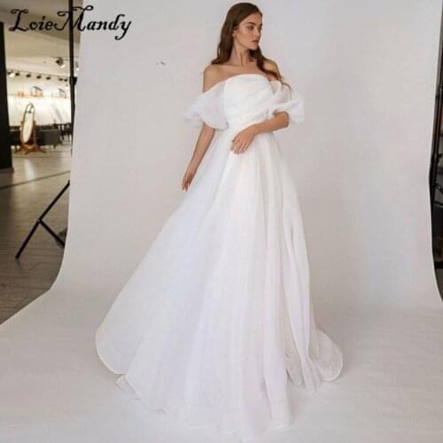 Strapless Organza Beach Wedding Dresses 2021 Sexy Backless Boho Wedding Bridal Gowns With Short Sleeves robe de soirée de mariag