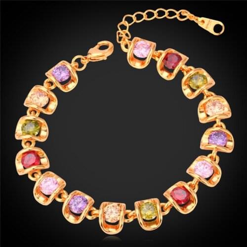 Kpop Bracelets Woman Luxury Crystal Jewelry Cubic Zircon yellow Gold/Silver Color New Trendy Charms Bracelet H112