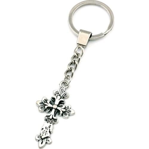 20pcs/lots Keychain flower Cross Alloy Charms Pendants Key Ring Travel Protection DIY Jewelry Christmas gift A-565f