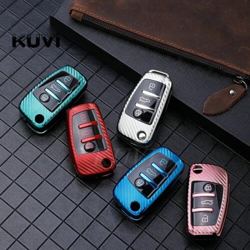 Soft TPU Carbon fiber Car Key Case Cover Bag For Audi A1 A3 A4 A5 Q7 A6 C5 C6 Car Holder smart remote Car Styling accessories