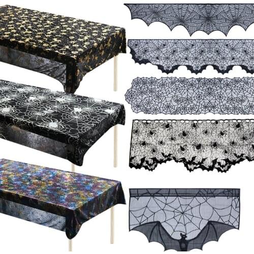 1pc Halloween Decoration black lace knitted Spider Web Table Runner Tablecloth Fireplace Mantle Home Halloween Party Supplies