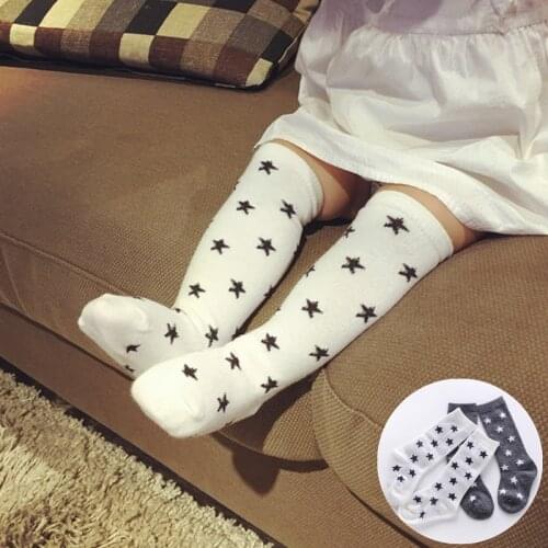 Kids Knee Socks Cute Baby Socks Cotton Boys Girls Kids Star Socks White Infant Toddler Knee High Leg Warmer Footwear Hosiery