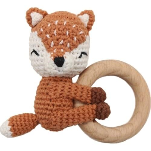 Baby Wood Teether Ring DIY Crochet Animal Rattle Bracelet Infant Soother Molar