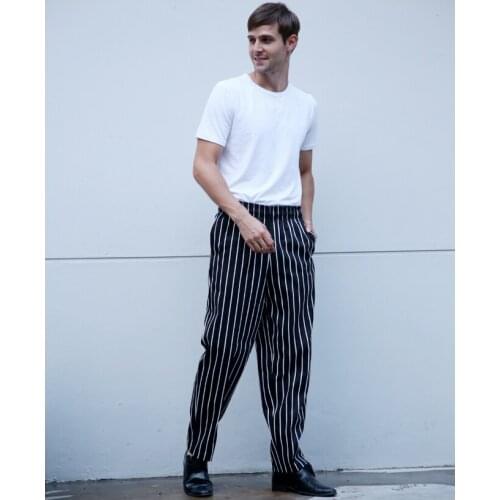 Designer cheap chef trousers catering work overalls hotel black and white striped chefwear pants baggy chef pants free shipping