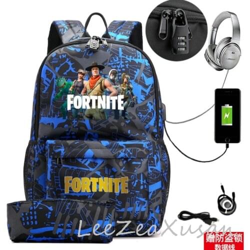 Games FORTNITE Laptop Backpack Teenagers Oxford ShoolBags 2pcs Unisex Outdoor Travel Rucksack Student Schoolbag With USB
