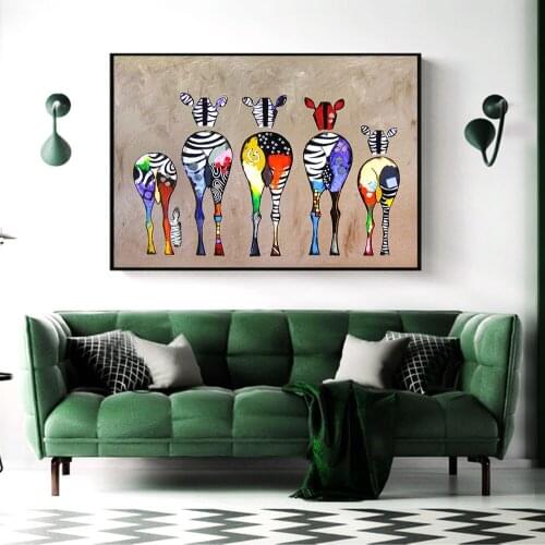 DDWW Zebra Back View Abstract Canvas Painting Abstract Colored Posters Wall Art Picture for Living Room Home Decor No Frame