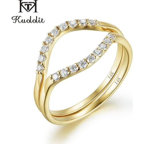 Kuololit 585 14K Yellow Gold Ring for Women natural moissanite Solitaire Ring matching half eternity wedding band Anniversary