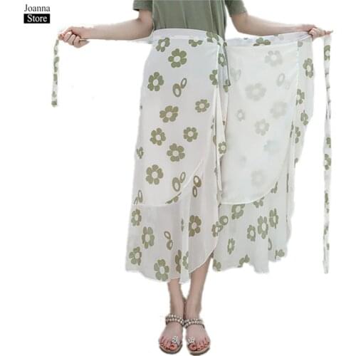 Summer New One-Piece Chiffon Floral Skirts Women Multiple Ways To Wear Irregular Skirt Lacing Vacation Beach Wrap Skirts Female