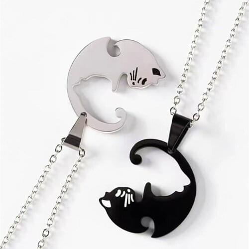 Fashion Animal Pendant Necklace For Lovers Black White Cat Stitching Couple Necklace Simple Friendship Gift Couple Jewelry