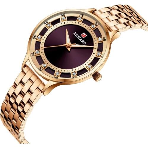REWARD Fashion Women Watches Rose Gold Ladies Bracelet Stainless Steel Women Leisure Waterproof Quartz Watches Montre Feminino