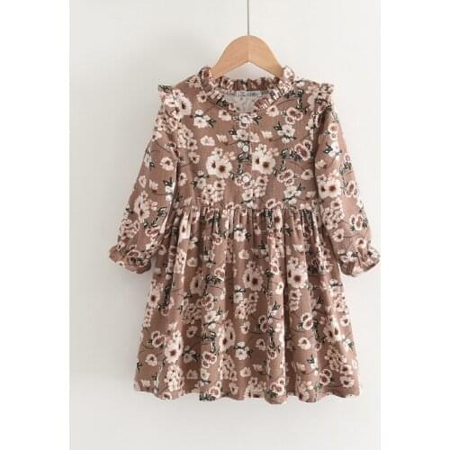 2021 New Vintage Girls Floral Dress Fashion Long Sleeves Princess Children Baby Girl Dress Baby Girl Clothes Kids Dresses For Gi