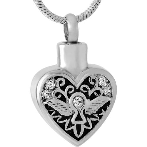 IJD9548 Angel In My Heart Stainless Steel Cremation Ashes Memorial Jewelry For Women Keepsake Urn Pendant Necklace -Engravable