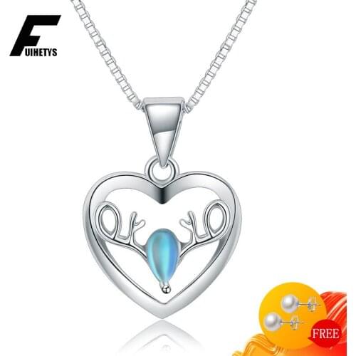Bali Jelry Trendy 925 Silver Necklace Elk Shape Moonstone Pendant Jewelry Accessories for Women Wedding Engagement Drop shipping