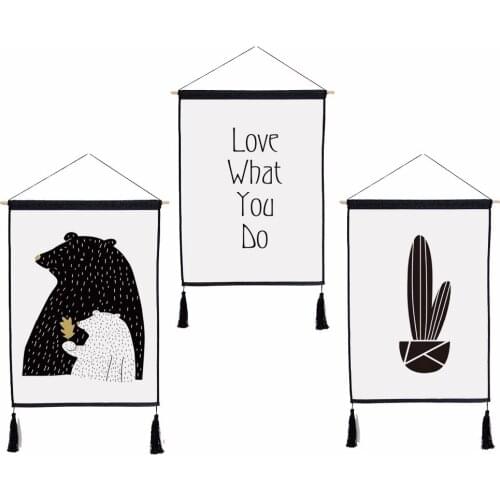 Simple Nordic Animal Prin Wall Hanging Tapestry Cloth Cotton Linen Art Paintings Decorative Home Textile Products Drop Shipping