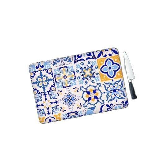 Blue Tile Pattern Glass Cutting Board Flower Themed Glass Cutting Board Large Size Cutting Deck blue white flower pattern 30cm x 40cm