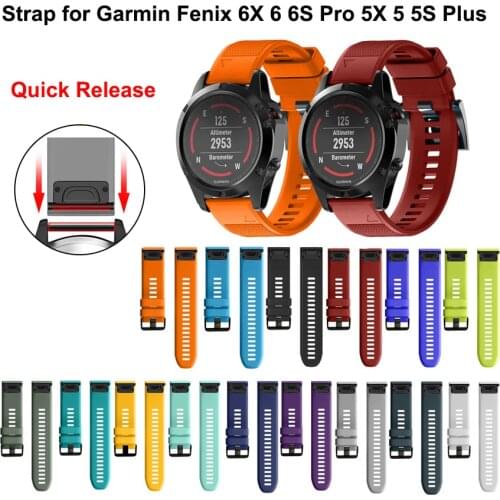 26 20 22mm Sport Silicone Watchband Wriststrap for Garmin Fenix 6X 6 6S Pro 5X 5 5S Plus 3 3HR Easy Fit Quick Release wirstband