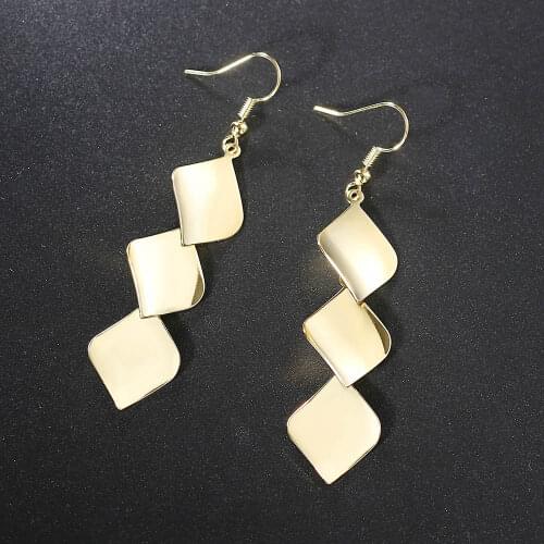 Korean Style Piecing Geometric Drop Earrings For Women Simple Metal Gold Color Ear Jewelry Accessories Jewelry Wholesale E287