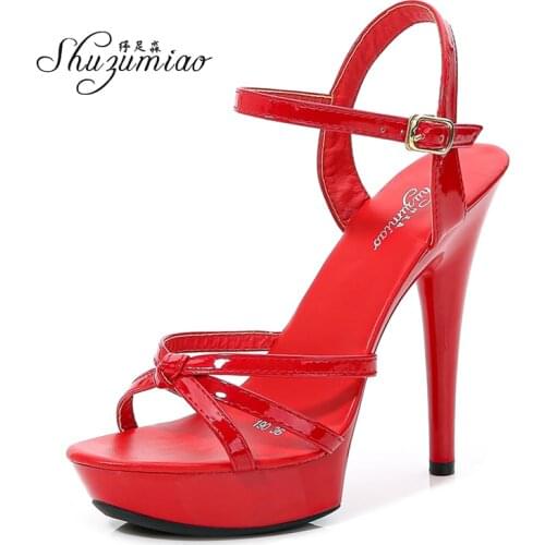 Shuzumaio Womens sandals shoes female summer 2020 high heels platform Cross-tied Patent Leather 13CM Sexy Office & Career shoes
