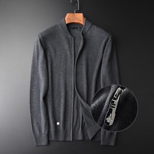 Sweater Men Hight Quality Stand Collar Zipper Cardigan Sweater Male Autumn Fashion Grey Solid Color Slim Fit Sweaters Man