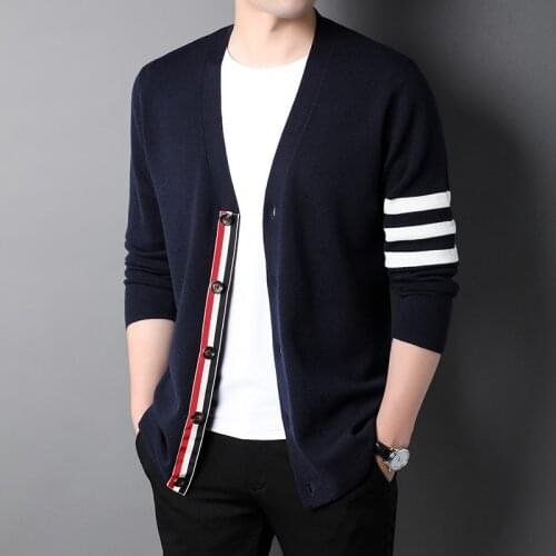 Thom 2021 Autum Winter Brand Fashion Knitted Lapel Sweater Cardigan Vintage Sweater Men Casual Woolen Jacket BROWNE