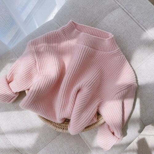 0-6Y Kids Girls Boys Knit Sweaters Autumn Winter Casual Solid Color Loose Jumpers Children Round Collar Long Sleeve Pullover Top
