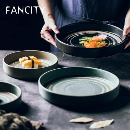 FANCITY Japanese dinner plate creative ceramic plate high-end Japanese style tableware set deep plate flat plate large flat plat