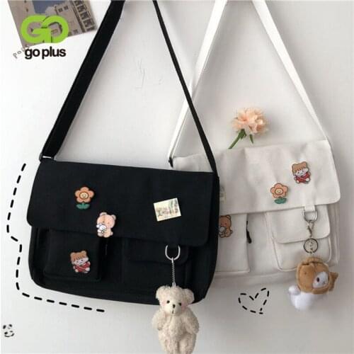 GOPLUS Women Simple Crossbody Cute Satchel Girls 2021Japanese Sweet Printed Pendants Canvas Diagonal Messenger Female School Bag