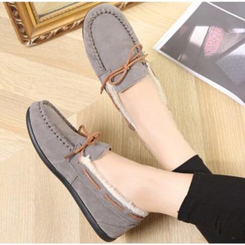 MCCKLE Womens Winter Flat Shoes Warm Plush Soft Sole Women Moccasions Non-slip Flock Shallow Loafers Ladies Causal Flats 2021