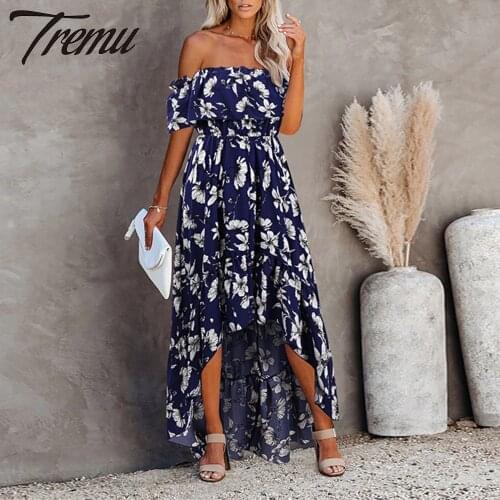 TREMU Slash Neck Maxi Dress Butterfly Sleeve Floral Print Bohemian Long Dresses Vestido Boho