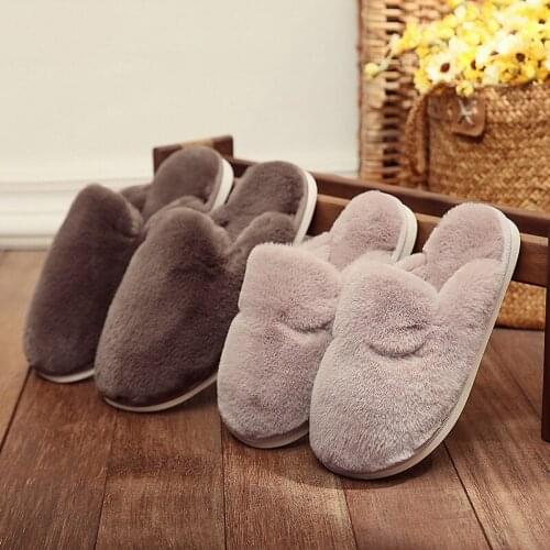 Winter House Fur Slippers Warm Cotton Shoes Cute Lovely Cartoon Dog Indoor Bedroom Women Men Ladies Lovers Couple Furry Slides