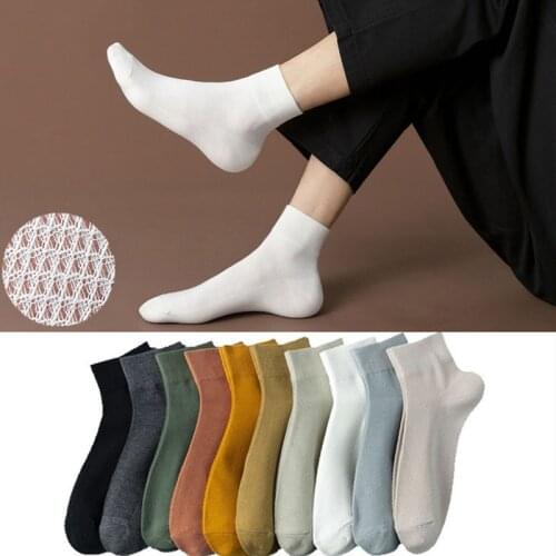 1Pair Cotton Men Short Socks Fashion Summer Japanese Style Pure Color Man Socks ​Mesh Thin Breathable Soft Male Sox