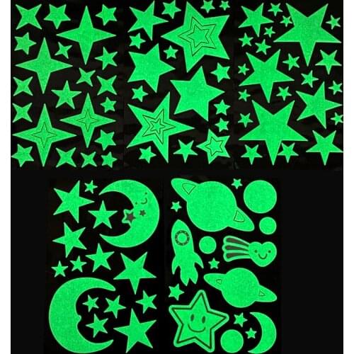 1pc 3D Stars Moon Luminous Sticker Bedroom Home Ceiling Decoration Wall Stickers Planet Rocket Glow In The Dark Luminous Sticker