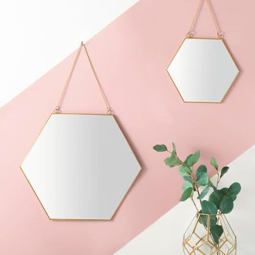 15.75" Modern Hexagon Metal Framed Decorative Hanging Wall Mirror For Bedroom, Living Room, Bathroom Vanity Home Decor