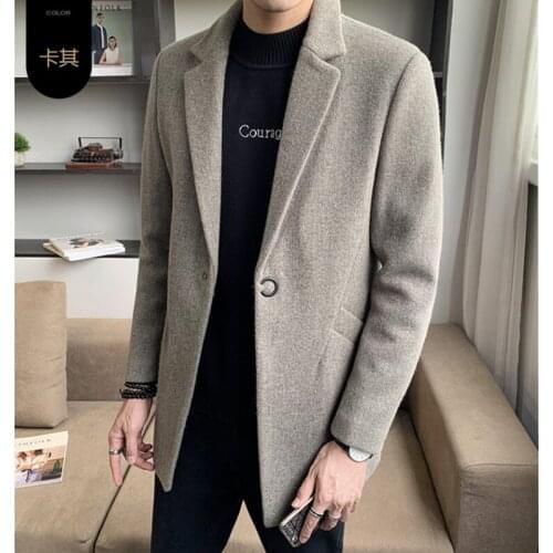 2021 New style Winter warm woolen coat men/Male slim fit long slim fit Casual woolen jacket Man Trench coat Black khaki M-4XL